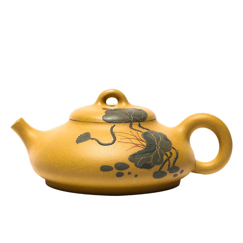 Handmade Lotus Pond Moonlight Teapot, Zisha Teapot, Yixing Handmade Pot, Kung-Fu Teaware, Purple Clay Drinkware for Puer Green