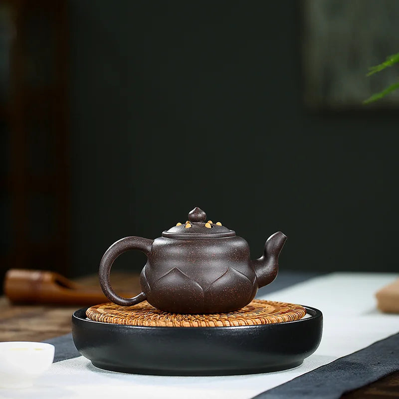 Handmade Lotus Zisha Teapot, Yixing Handmade Pot, Kung-Fu Teaware, Purple Clay Drinkware for Puer Green and Black Chinese Tea