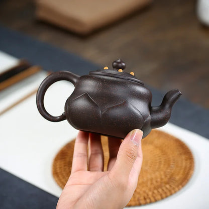 Handmade Lotus Zisha Teapot, Yixing Handmade Pot, Kung-Fu Teaware, Purple Clay Drinkware for Puer Green and Black Chinese Tea