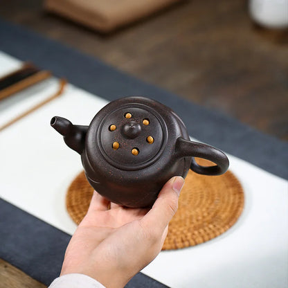 Handmade Lotus Zisha Teapot, Yixing Handmade Pot, Kung-Fu Teaware, Purple Clay Drinkware for Puer Green and Black Chinese Tea
