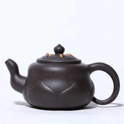 Handmade Lotus Zisha Teapot, Yixing Handmade Pot, Kung-Fu Teaware, Purple Clay Drinkware for Puer Green and Black Chinese Tea