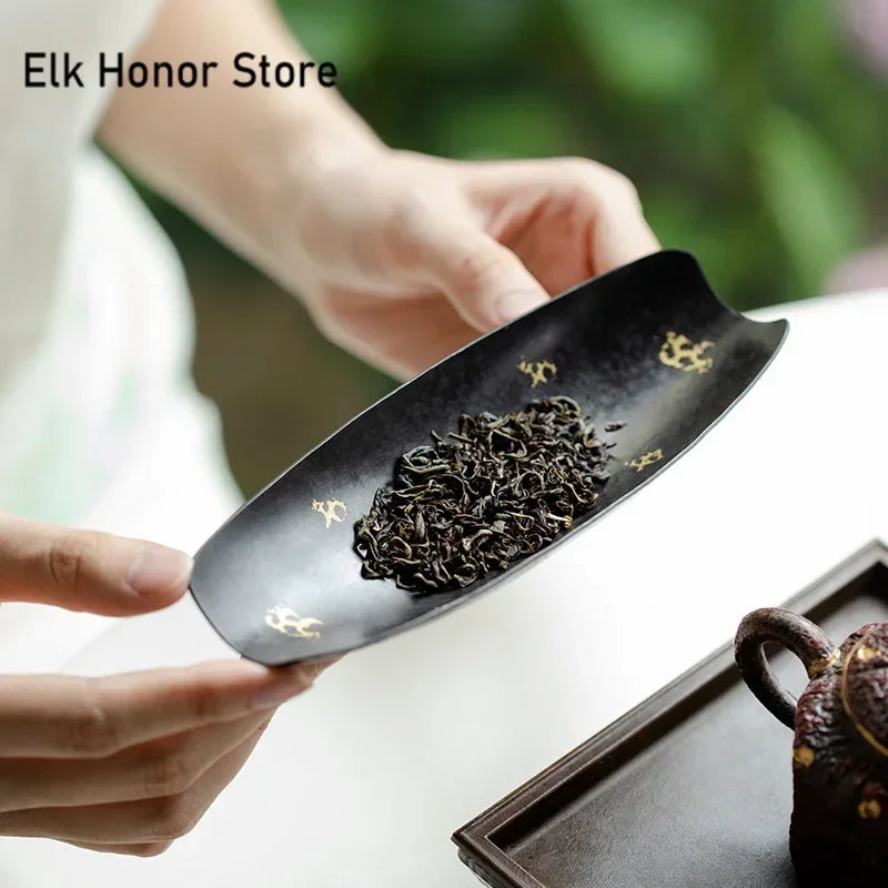 Handmade Old Iron Big Lacquer Tea Scoop Antique Gold Chahe Shovel Japanese  Awakening Tea Ladle Kung Fu Tea Services Collection
