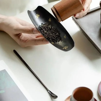 Handmade Old Iron Big Lacquer Tea Scoop Antique Gold Chahe Shovel Japanese  Awakening Tea Ladle Kung Fu Tea Services Collection