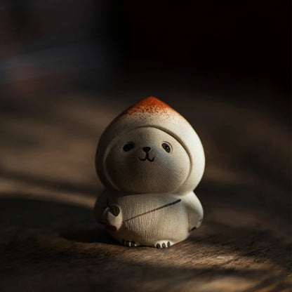 Handmade Ornament True Yixing Zisha White Clay Creative Peach Pattern Statue Mascot Table Decoration House Warming Gift Small