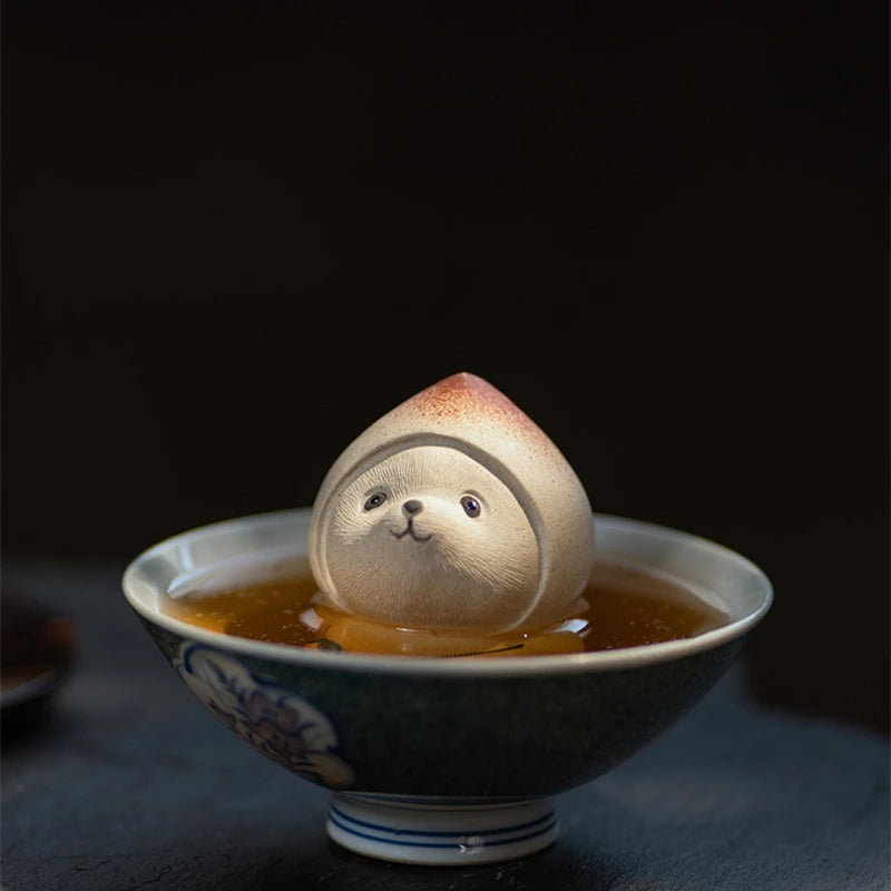 Handmade Ornament True Yixing Zisha White Clay Creative Peach Pattern Statue Mascot Table Decoration House Warming Gift Small