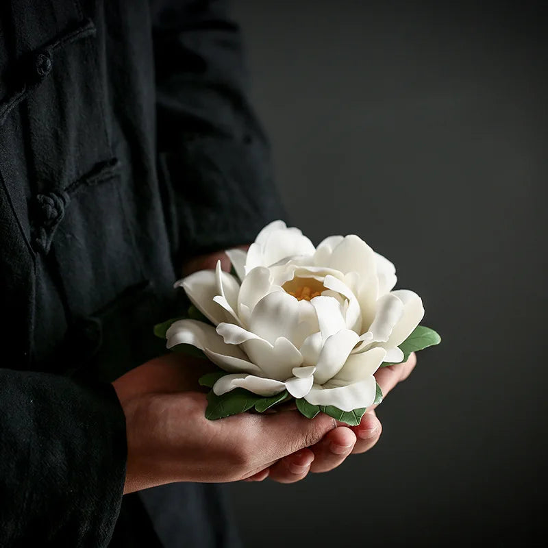 Handmade Peony Flower Ceramic Incense Holder Home Incense Tray Chinese Tea Ceremony Incense Burner Zen Decoration Ornaments