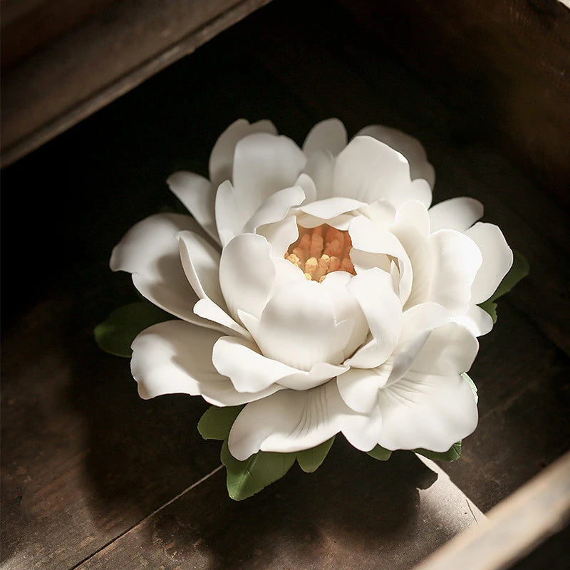 Handmade Peony Flower Ceramic Incense Holder Home Incense Tray Chinese Tea Ceremony Incense Burner Zen Decoration Ornaments