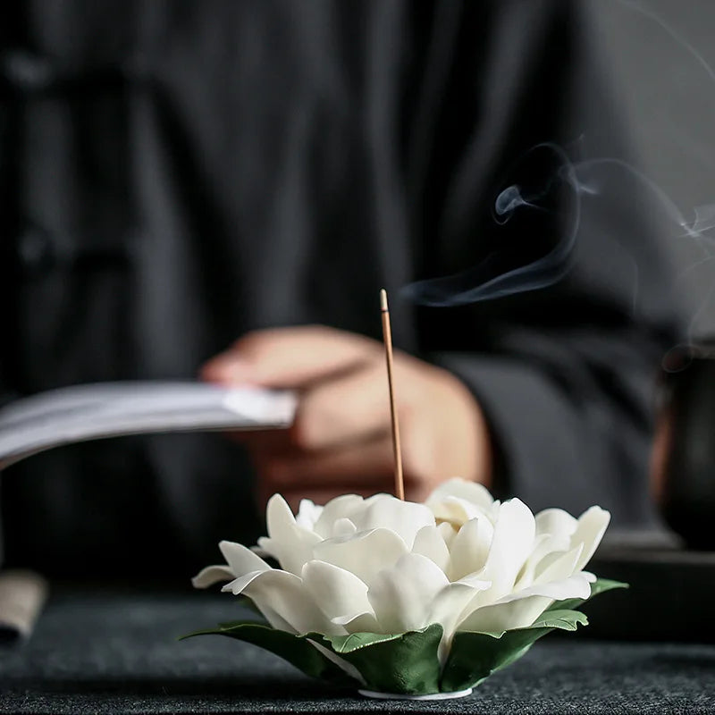 Handmade Peony Flower Ceramic Incense Holder Home Incense Tray Chinese Tea Ceremony Incense Burner Zen Decoration Ornaments