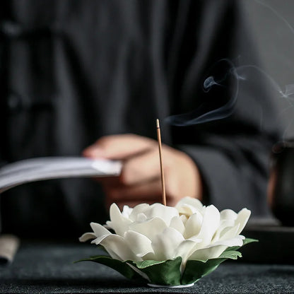 Handmade Peony Flower Ceramic Incense Holder Home Incense Tray Chinese Tea Ceremony Incense Burner Zen Decoration Ornaments