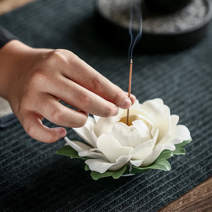 Handmade Peony Flower Ceramic Incense Holder Home Incense Tray Chinese Tea Ceremony Incense Burner Zen Decoration Ornaments