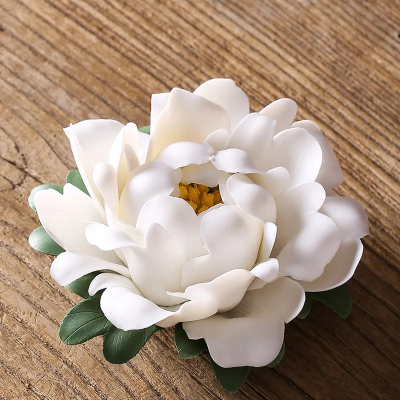 Handmade Peony Flower Ceramic Incense Holder Home Incense Tray Chinese Tea Ceremony Incense Burner Zen Decoration Ornaments