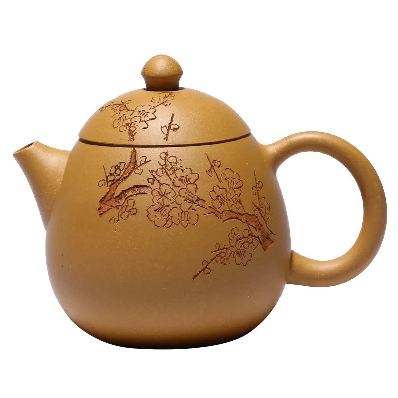 Handmade Plum Blossom Dragon Egg Pot, Zisha Teapot, Handmade Kung-Fu Teaware, Purple Clay, Drinkware for Puer Green