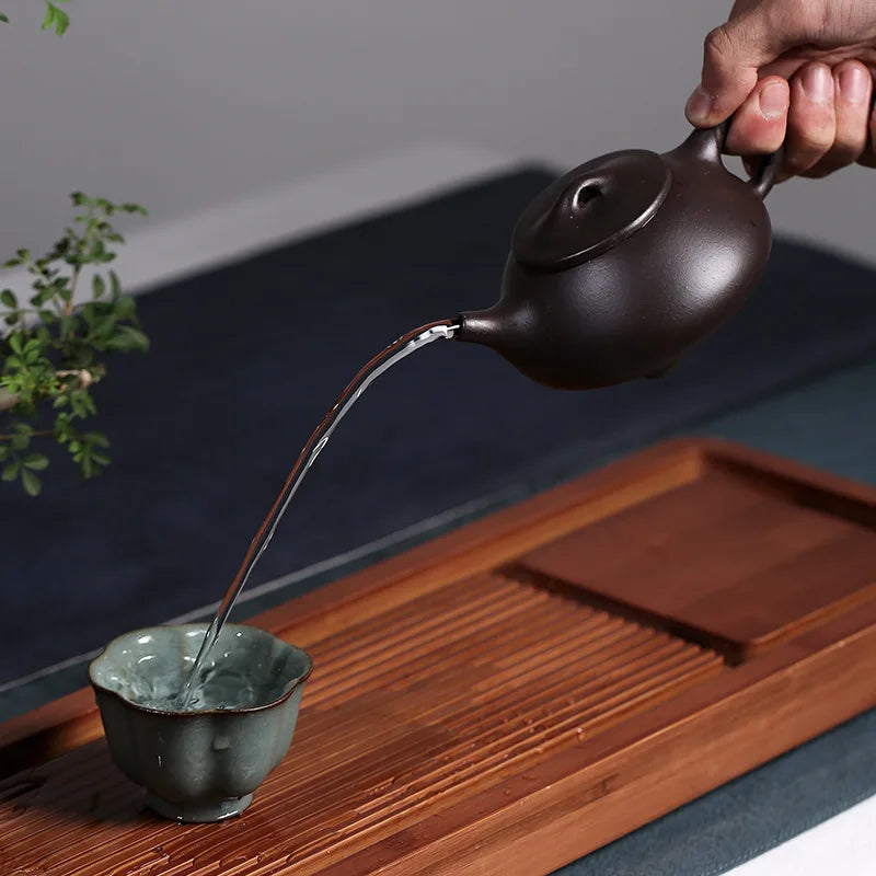 Handmade Purple Clay Pot with Stone Scoop, Zisha Teapot, Kung-Fu Teaware, Purple Clay Drinkware for Puer Green and Black