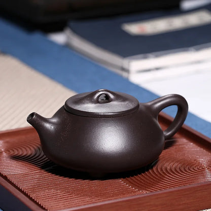 Handmade Purple Clay Pot with Stone Scoop, Zisha Teapot, Kung-Fu Teaware, Purple Clay Drinkware for Puer Green and Black