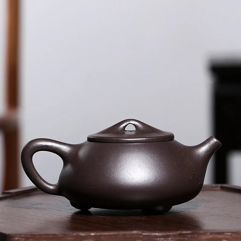 Handmade Purple Clay Pot with Stone Scoop, Zisha Teapot, Kung-Fu Teaware, Purple Clay Drinkware for Puer Green and Black