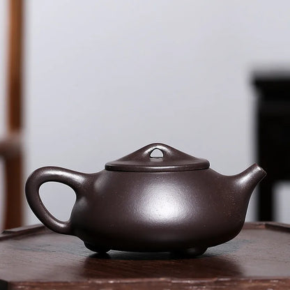 Handmade Purple Clay Pot with Stone Scoop, Zisha Teapot, Kung-Fu Teaware, Purple Clay Drinkware for Puer Green and Black