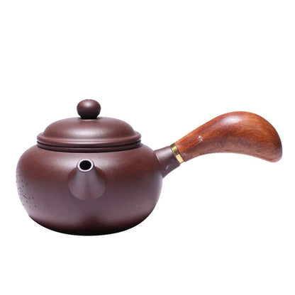 Handmade Purple Clay Tea Set, Zisha Teapot, Kung-Fu Teaware, Kung-fu, Horizontal Handle Side, Yixing