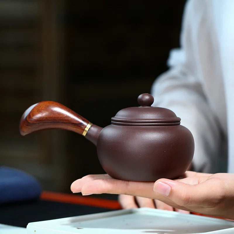 Handmade Purple Clay Tea Set, Zisha Teapot, Kung-Fu Teaware, Kung-fu, Horizontal Handle Side, Yixing