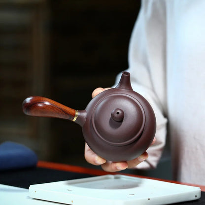 Handmade Purple Clay Tea Set, Zisha Teapot, Kung-Fu Teaware, Kung-fu, Horizontal Handle Side, Yixing