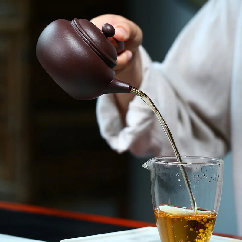Handmade Purple Clay Tea Set, Zisha Teapot, Kung-Fu Teaware, Kung-fu, Horizontal Handle Side, Yixing