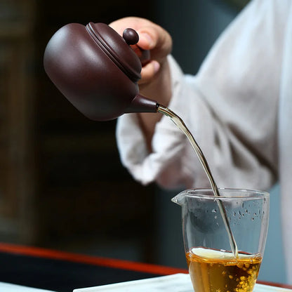 Handmade Purple Clay Tea Set, Zisha Teapot, Kung-Fu Teaware, Kung-fu, Horizontal Handle Side, Yixing