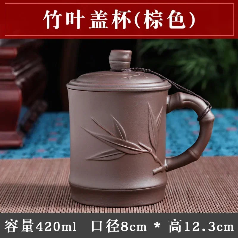 Handmade Purple Clay Teacup with Lid Yixing Purple Grid Tea Cups Chinese Zisha Kung Fu Tea Mug Office Drop Shipping  Tea Cups
