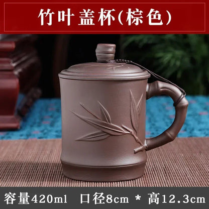 Handmade Purple Clay Teacup with Lid Yixing Purple Grid Tea Cups Chinese Zisha Kung Fu Tea Mug Office Drop Shipping  Tea Cups