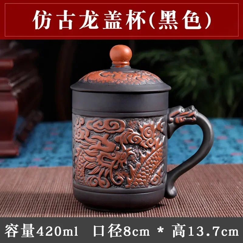 Handmade Purple Clay Teacup with Lid Yixing Purple Grid Tea Cups Chinese Zisha Kung Fu Tea Mug Office Drop Shipping  Tea Cups