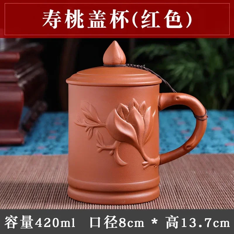 Handmade Purple Clay Teacup with Lid Yixing Purple Grid Tea Cups Chinese Zisha Kung Fu Tea Mug Office Drop Shipping  Tea Cups