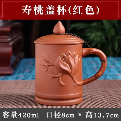 Handmade Purple Clay Teacup with Lid Yixing Purple Grid Tea Cups Chinese Zisha Kung Fu Tea Mug Office Drop Shipping  Tea Cups