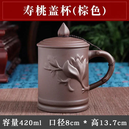 Handmade Purple Clay Teacup with Lid Yixing Purple Grid Tea Cups Chinese Zisha Kung Fu Tea Mug Office Drop Shipping  Tea Cups