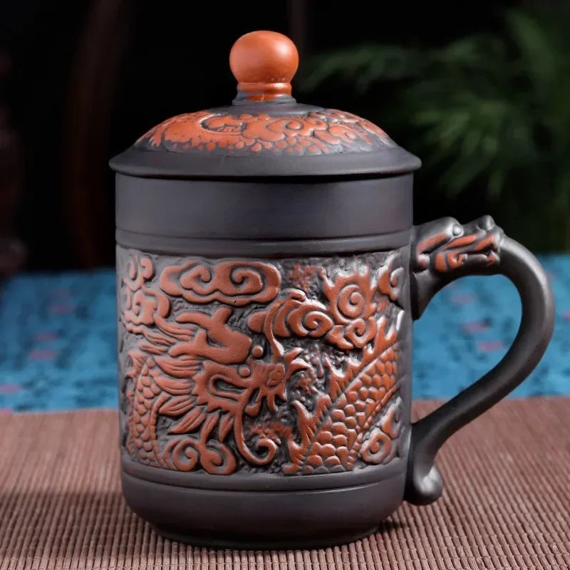 Handmade Purple Clay Teacup with Lid Yixing Purple Grid Tea Cups Chinese Zisha Kung Fu Tea Mug Office Drop Shipping  Tea Cups