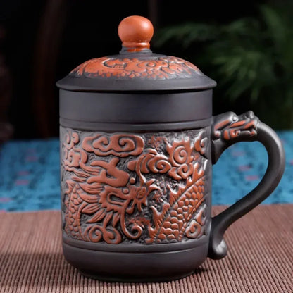 Handmade Purple Clay Teacup with Lid Yixing Purple Grid Tea Cups Chinese Zisha Kung Fu Tea Mug Office Drop Shipping  Tea Cups