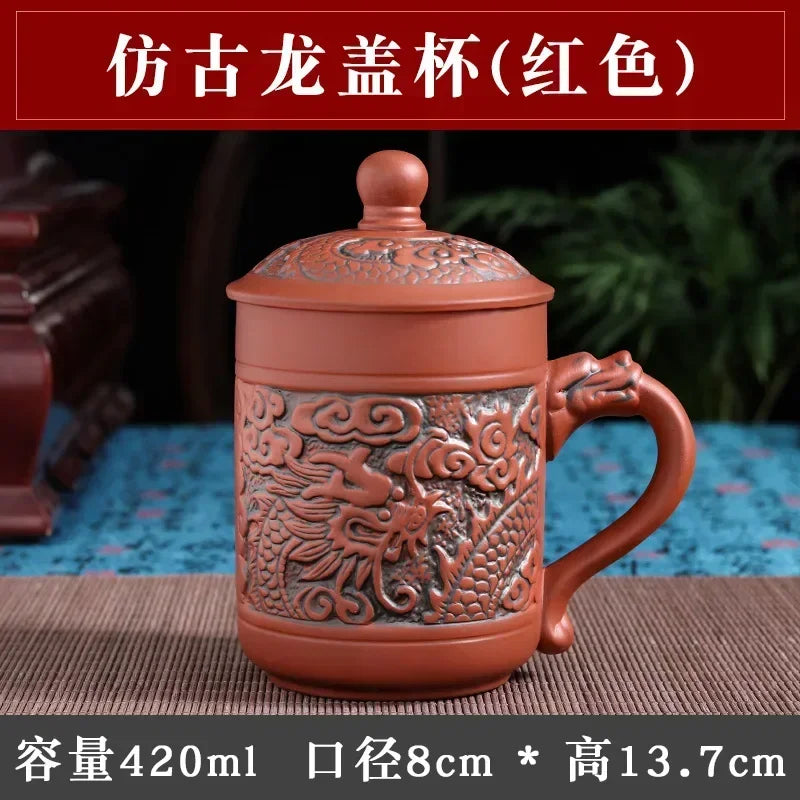 Handmade Purple Clay Teacup with Lid Yixing Purple Grid Tea Cups Chinese Zisha Kung Fu Tea Mug Office Drop Shipping  Tea Cups