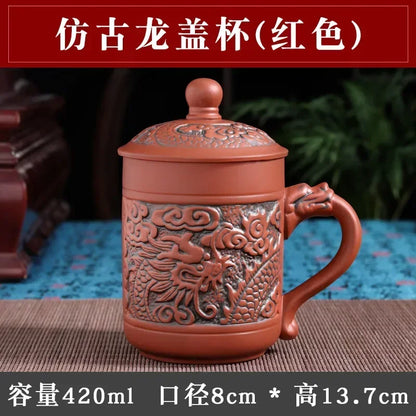 Handmade Purple Clay Teacup with Lid Yixing Purple Grid Tea Cups Chinese Zisha Kung Fu Tea Mug Office Drop Shipping  Tea Cups