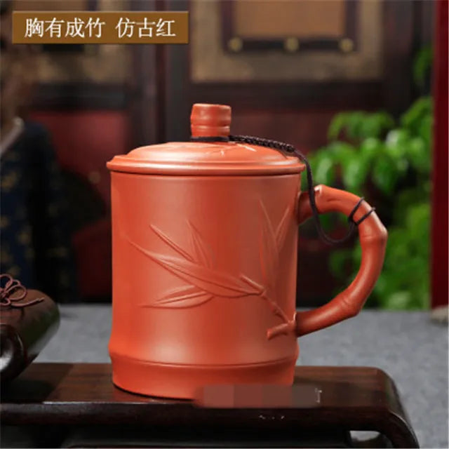 Handmade Purple Clay Teacup with Lid Yixing Purple Grid Tea Cups Chinese Zisha Kung Fu Tea Mug Office Drop Shipping
