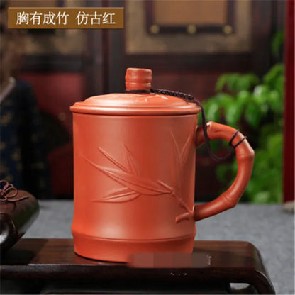 Handmade Purple Clay Teacup with Lid Yixing Purple Grid Tea Cups Chinese Zisha Kung Fu Tea Mug Office Drop Shipping