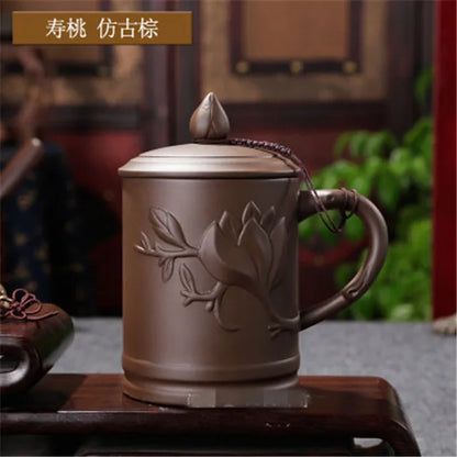 Handmade Purple Clay Teacup with Lid Yixing Purple Grid Tea Cups Chinese Zisha Kung Fu Tea Mug Office Drop Shipping