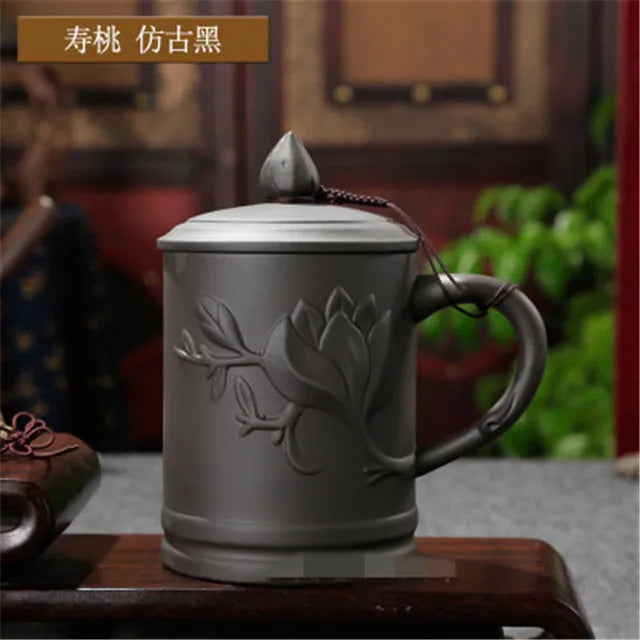 Handmade Purple Clay Teacup with Lid Yixing Purple Grid Tea Cups Chinese Zisha Kung Fu Tea Mug Office Drop Shipping