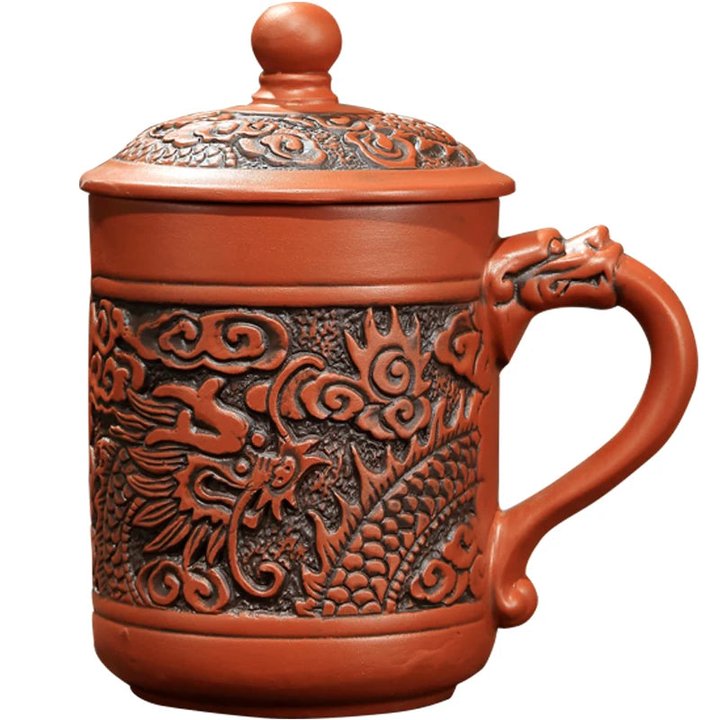 Handmade Purple Clay Teacup with Lid Yixing Purple Grid Tea Cups Chinese Zisha Kung Fu Tea Mug Office Drop Shipping