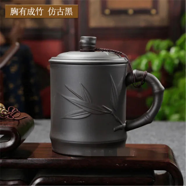 Handmade Purple Clay Teacup with Lid Yixing Purple Grid Tea Cups Chinese Zisha Kung Fu Tea Mug Office Drop Shipping