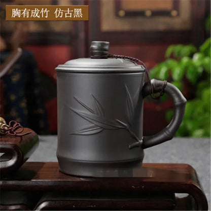 Handmade Purple Clay Teacup with Lid Yixing Purple Grid Tea Cups Chinese Zisha Kung Fu Tea Mug Office Drop Shipping