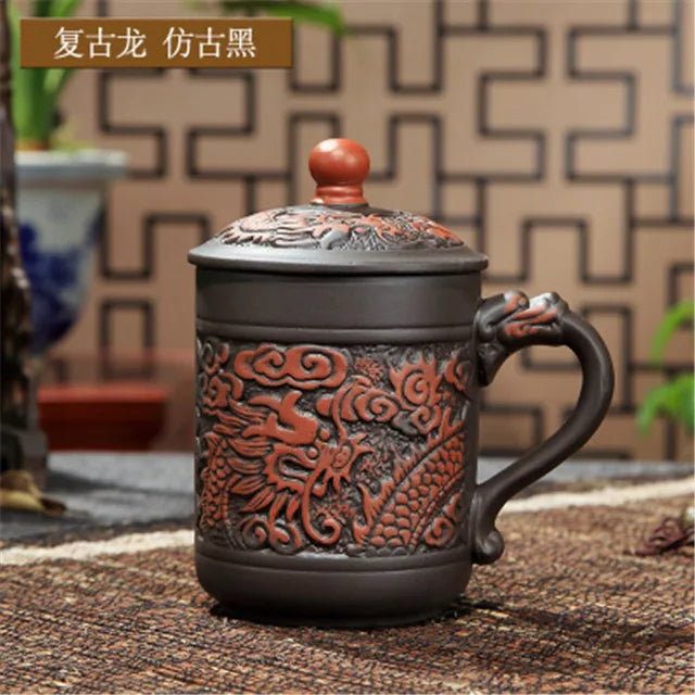 Handmade Purple Clay Teacup with Lid Yixing Purple Grid Tea Cups Chinese Zisha Kung Fu Tea Mug Office Drop Shipping