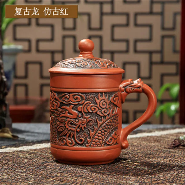 Handmade Purple Clay Teacup with Lid Yixing Purple Grid Tea Cups Chinese Zisha Kung Fu Tea Mug Office Drop Shipping