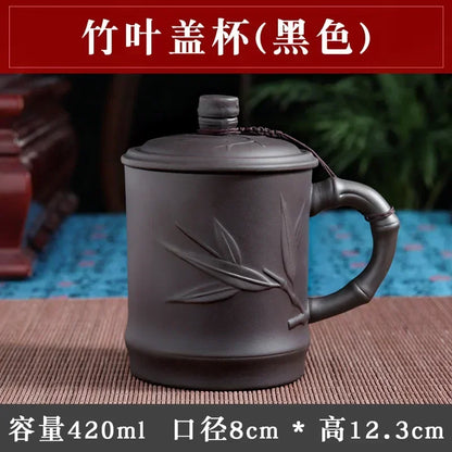 Handmade Purple Clay Teacup with Lid Yixing Purple Grid Tea Cups Chinese Zisha Kung Fu Tea Mug Office Drop Shipping  Tea Cups