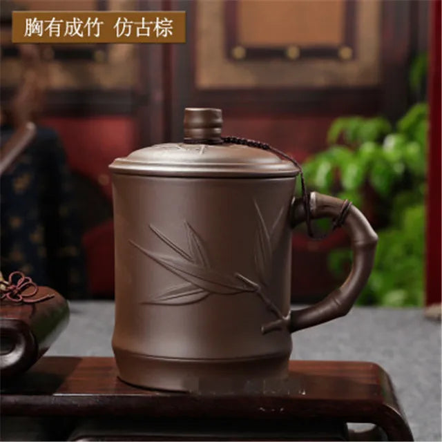 Handmade Purple Clay Teacup with Lid Yixing Purple Grid Tea Cups Chinese Zisha Kung Fu Tea Mug Office Drop Shipping