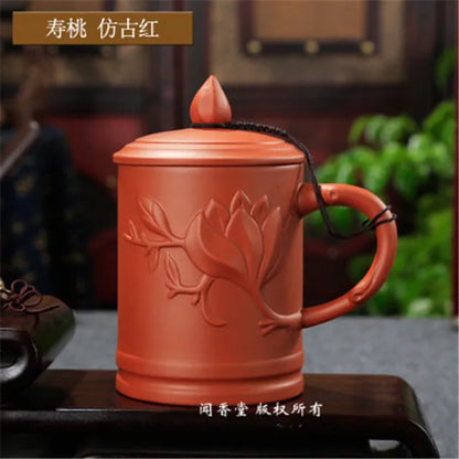 Handmade Purple Clay Teacup with Lid Yixing Purple Grid Tea Cups Chinese Zisha Kung Fu Tea Mug Office Drop Shipping