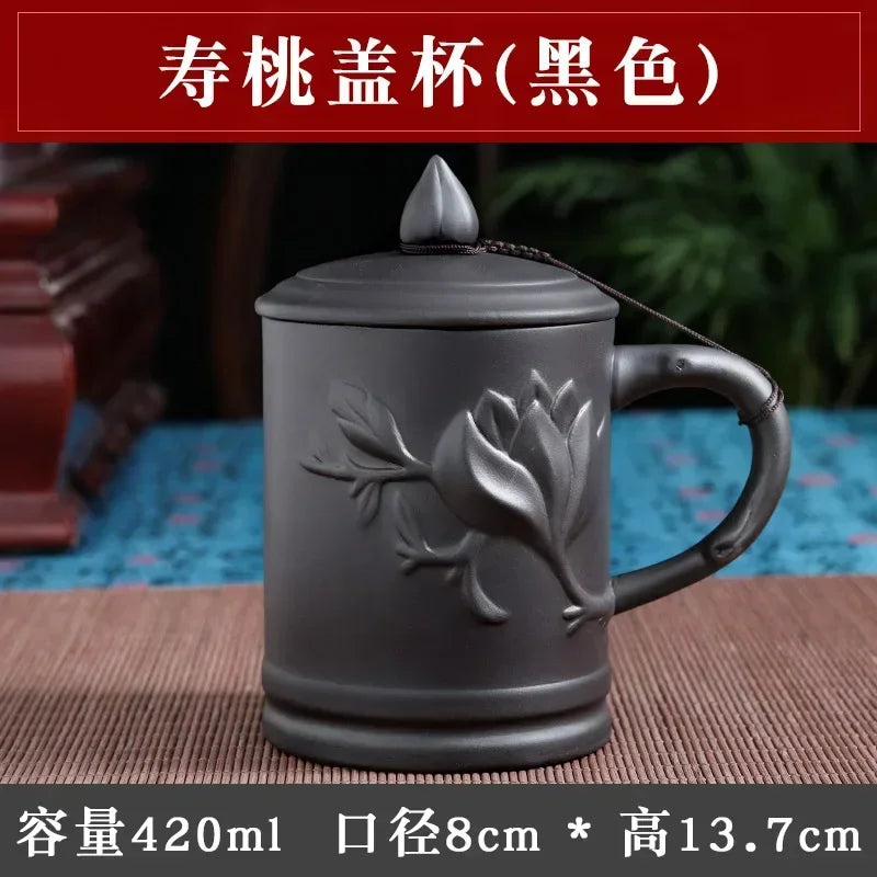 Handmade Purple Clay Teacup with Lid Yixing Purple Grid Tea Cups Chinese Zisha Kung Fu Tea Mug Office Drop Shipping  Tea Cups