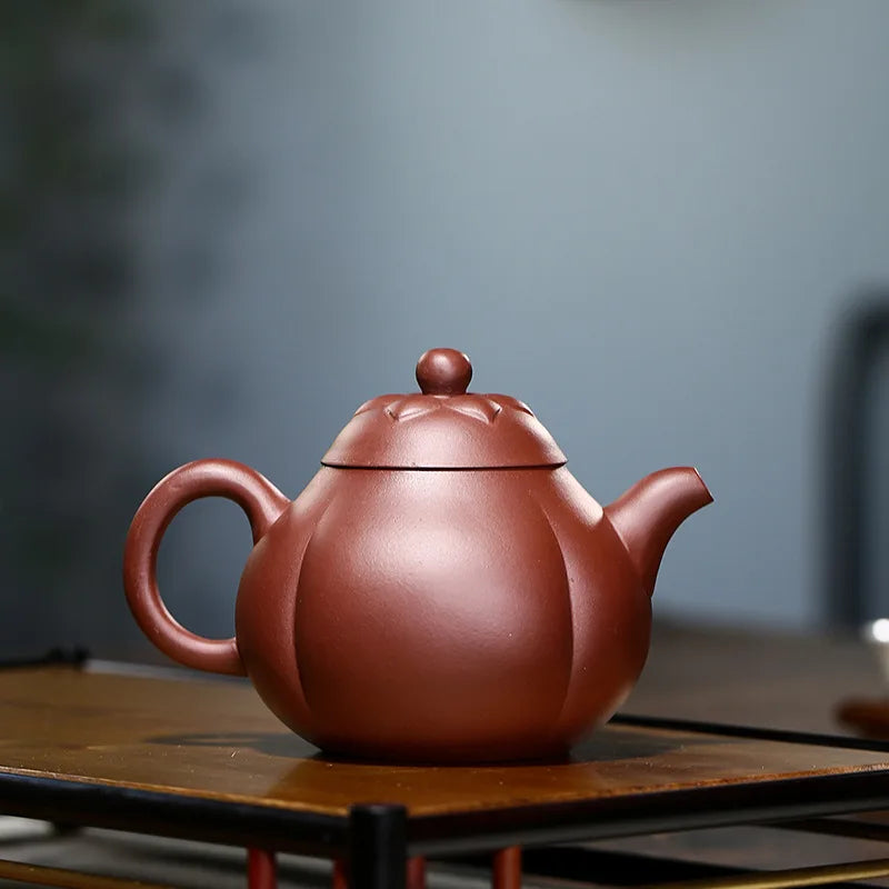 Handmade Purple Mud Tips and Watermelon Pot Zisha Teapot, Handmade Pot, Kung-Fu Teaware, Purple Clay Drinkware for Puer Green an
