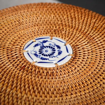 Handmade Rattan Tea Box with Lid, Tea Bag, Storage Organizer, Breathable, Lightproof, Dust-proof, Natural for Puer Tea